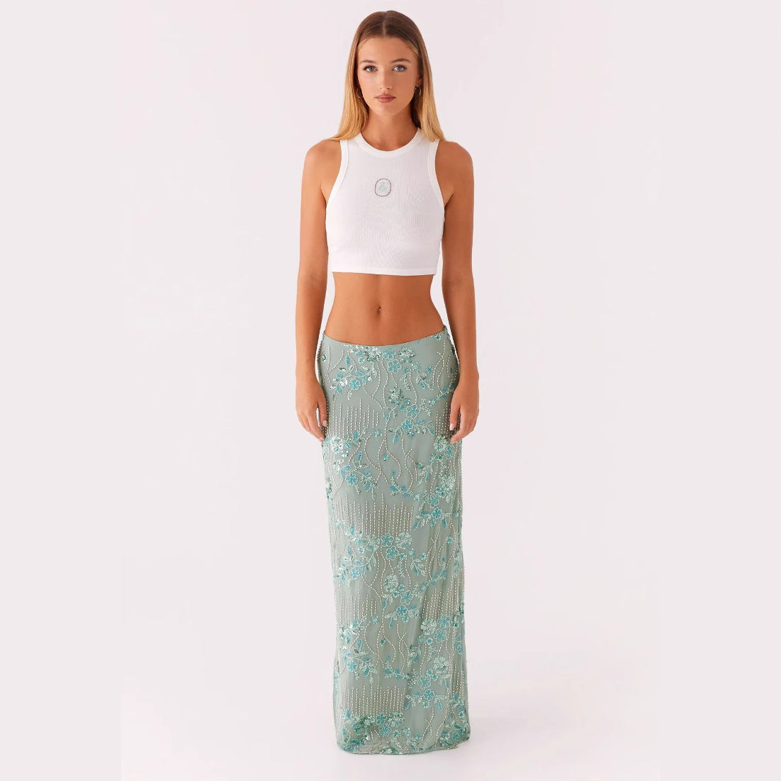 Falda Maxi con Lentejuelas Florales