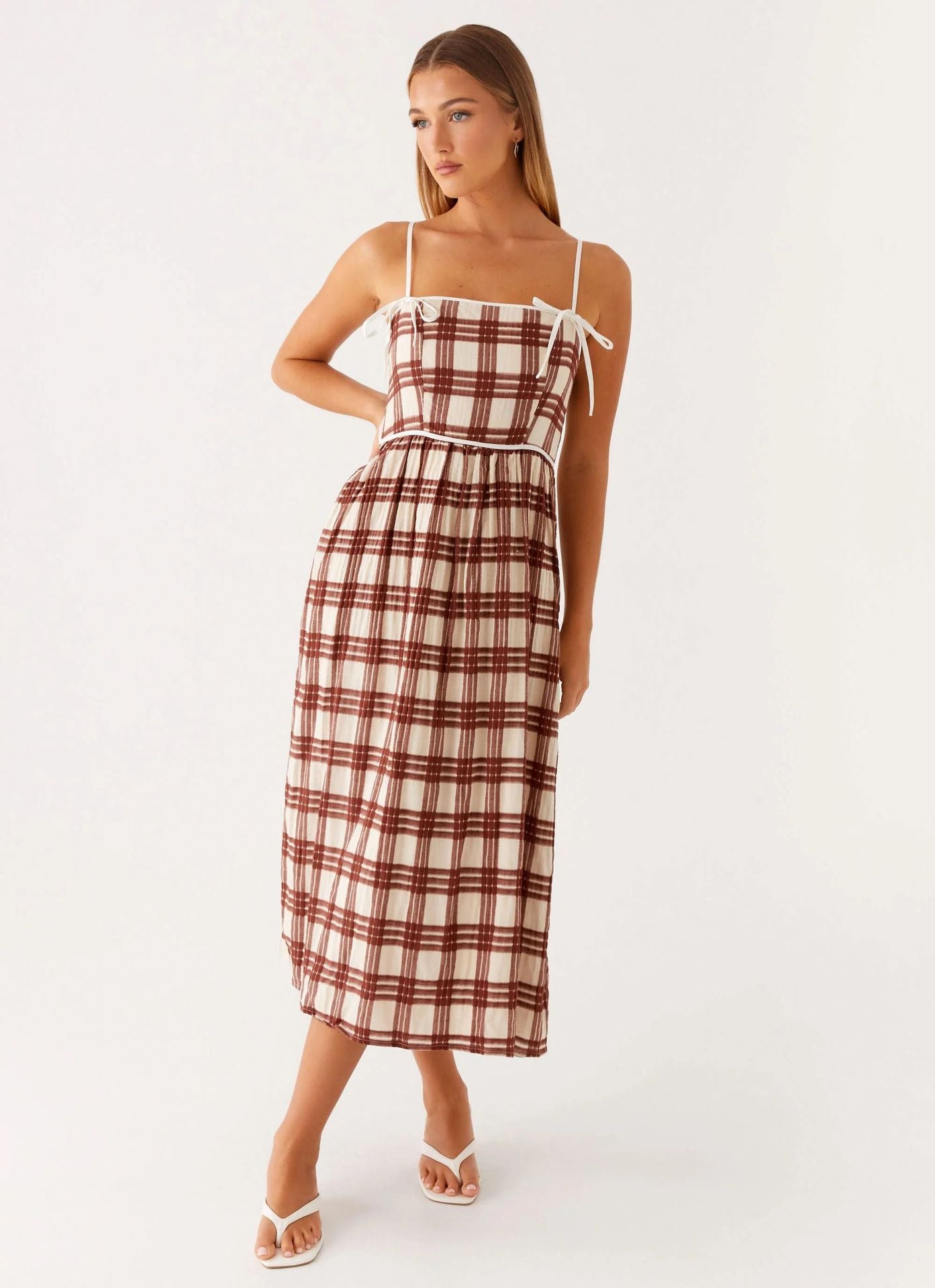 Vestido de Tirantes Finos con Estampado Cuadros