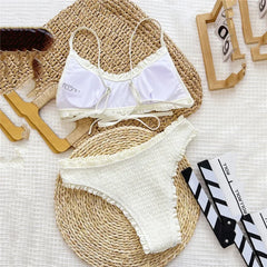 Sexy Ruffled Edge White High Waisted Bikinis Sets Swimsuit 2024 Wrinkled Swimwear Women Bathing Suit String Bandeau Bikini Mujer