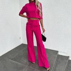 Elegant 2 Piece Sets Women Outfit Trend 2024 Autumn Casual Long Sleeve T-shirt Crop Tops And Pant Sets Office Lady Suits