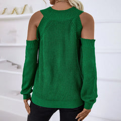 Women Sexy Off-Shoulder Round Neck Pullover Loose Casual Long Sleeve Sweater Top