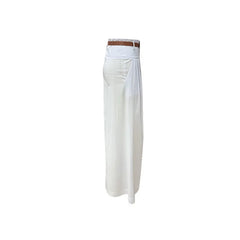 Women High Waist Casual Wide Leg Long Palazzo Pants Korean Fasion Summer with Pocket Loose Lady Simple White Trousers y2k Bottom