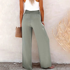 2024 Summer Cotton Linen Wide Leg Pants for Women Pants Full Length Casual Pants Female Solid Loose High Waist Straight Trousers