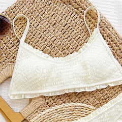 Sexy Ruffled Edge White High Waisted Bikinis Sets Swimsuit 2024 Wrinkled Swimwear Women Bathing Suit String Bandeau Bikini Mujer