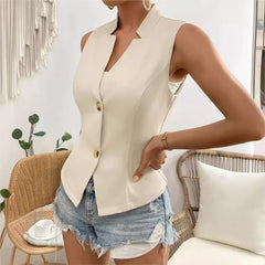 Fashion Office Ladies Vest Jackets For Women 2024 Elegant Outerwears New Single Breasted V-neck Sleeveless Office Jacket Coats