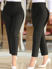 Elegant Women Chic Fashion Detail Office Wear Pants Vintage High Waist Zipper Fly Female Slim Trousers Mujer Solid Suit Pants