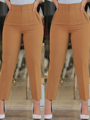 Elegant Women Chic Fashion Detail Office Wear Pants Vintage High Waist Zipper Fly Female Slim Trousers Mujer Solid Suit Pants