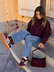 Vintage Women's Burgundy Turtleneck Sweater Casual Long Sleeves Female Thicken Pullover 2024 Winter Lady Cozy All-match Knitwear