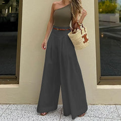 Women High Waist Casual Wide Leg Long Palazzo Pants Korean Fasion Summer with Pocket Loose Lady Simple White Trousers y2k Bottom