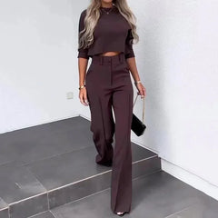 Elegant 2 Piece Sets Women Outfit Trend 2024 Autumn Casual Long Sleeve T-shirt Crop Tops And Pant Sets Office Lady Suits