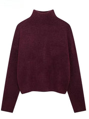 Vintage Women's Burgundy Turtleneck Sweater Casual Long Sleeves Female Thicken Pullover 2024 Winter Lady Cozy All-match Knitwear