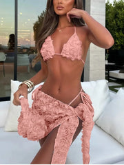 Bikini Bodysuit Swimwear Women With Skirt Bathing Suit Summer New Ruffle Splice Print Beachwear Holiday Bikini Cover Ups Outfits