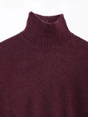 Vintage Women's Burgundy Turtleneck Sweater Casual Long Sleeves Female Thicken Pullover 2024 Winter Lady Cozy All-match Knitwear