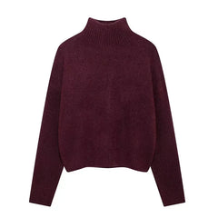 Vintage Women's Burgundy Turtleneck Sweater Casual Long Sleeves Female Thicken Pullover 2024 Winter Lady Cozy All-match Knitwear